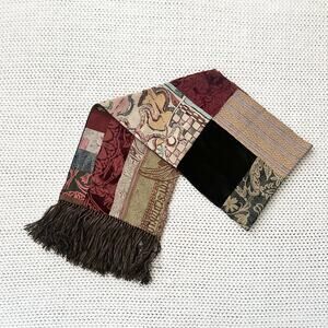 Pazuki London Made In London Floral Patchwork Fringe Trim Long Silk Velvet Scarf